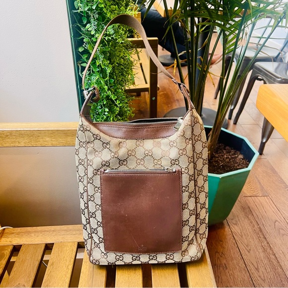 GUCCI Leather and Canvas Shoulder Bag AUTHENTIC - Picture 12 of 16